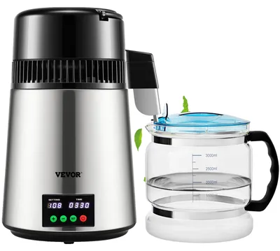 Produktbild von VEVOR 4L Wasserdestillierer 1L/H Destilliertes Wasser Maker mit Timer & Temperaturanzeige Weiß, Silber