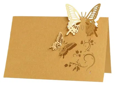 Image de Lot de 50 marque-places de table, carte vierge décorative en forme de papillon découpé, idéale pour les mariages et les réceptions