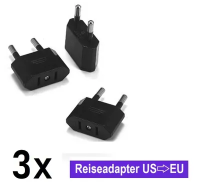 Produktbild von Reiseadapter USA / US auf EU – 3er Set – Steckeradapter für US Geräte in Europa (Schwarz)