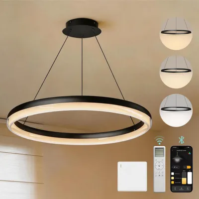 Produktbild von Mai & Mai Pendelleuchte Esstisch, 65cm LED Hängelampe, stufenlos dimmbar höhenverstellbare 30W Esstischlampe mit Fernbedienung Sandschwarz Luvina05