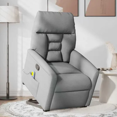 Image de vidaXL Fauteuil de massage avec releveur Gris clair Tissu