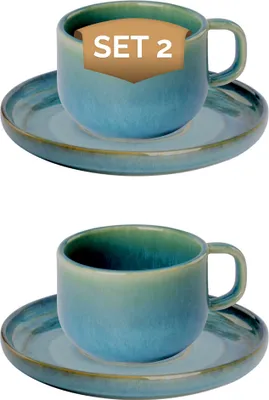 Produktbild von Palmer Miami, Kaffeetasse mit Untertasse, 21 cl, 2 Stück, türkis/grün Steinzeug