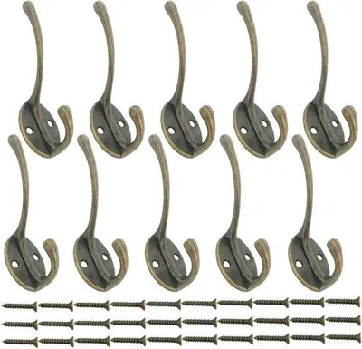 Immagine prodotto di Ganci da parete retrò in bronzo, set da 10 ganci doppi per giacche e cappelli