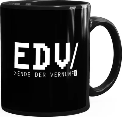 Produktbild von Kaffee-Tasse mit Spruch EDV Ende der Vernunft Programmierer Informatiker Witz Bürotasse lustige Kaffeebecher MoonWorks® schwarz Keramik-Tasse