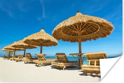 Produktbild von MuchoWow® Poster Strandkorb - Strand - Sonnenschirm - Meer - Sommer 120x80 cm - Bilder