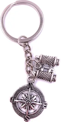 Produktbild von Onwomania Schlüsselanhänger Keychain Silber Metall Fernglas mit Himmelsrichtungen Reise