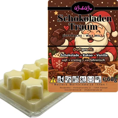 Produktbild von WonderWax Duftwachs Weihnachten Wax Melts für Duftlampe, 6 Sterne Duftmelt Wachsmelt Sojawachs Duftwachs Würfel für Raumdüfte, Wachs Duftöl Winter Indoor Schmelzen für Aromalampe Schokoladentraum