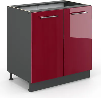 Immagine prodotto di Mobile lavello cucina Vicco Fame-Line Bordeaux lucido 80 cm con ripiano, senza piano di lavoro, Model 35554