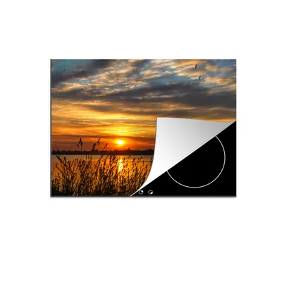 Produktbild von KitchenYeah© Herdabdeckplatte Sonnenuntergang - Meer - Horizont - Himmel - Pflanzen , 71x52cm, Küche Deko, Glaskeramikkochfeld Herdabdeckung, Abdeckplatte fùr Kochfeld