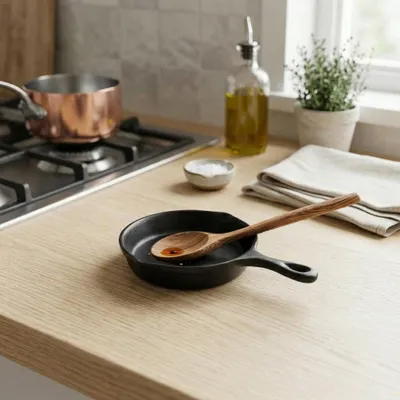 Produktbild von Löffelablage Gusseisen schwarz, in Pfannenform, H.3 cm