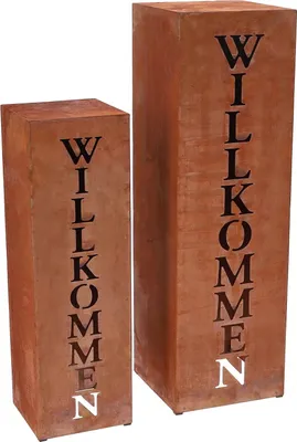 Immagine prodotto di KOTARBAU® Set di pilastri decorativi in acciaio inox piedistallo per fiori pilastro Ecorost decorazione da giardino per l'ingresso della casa giardino 2 pz. Benvenuti