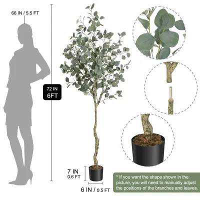 Immagine prodotto di Albero di eucalipto artificiale, altezza 180 cm – Pianta ornamentale realistica per interni, uffici e terrazzi, che non richiede manutenzione