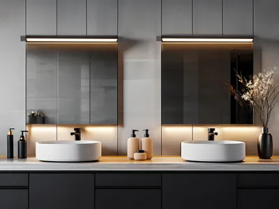 Produktbild von 2er SET dimmbare LED Bad Spiegelleuchten für Badezimmer, Schwarz Breite 80cm
