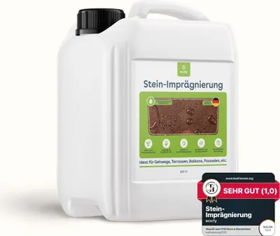 Produktbild von eco:fy Steinimprägnierung Imprägniermittel Versiegelung Stein Beton Pflastersteine Fassade gegen Grünbelag und Einschmutzung Transparent Lösemittelfrei PFC-frei Atmungsaktiv