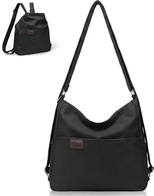 Produktbild von Rucksack Schultertasche für Damen - 2-in-1 Tasche - Täglicher Gebrauch - Wasserdicht Nylon - 31x31x10 cm - Schwarz