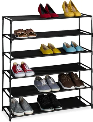 Immagine prodotto di Scaffale per scarpe - 6 ripiani - Porta scarpe - Metallo e tessuto - Ideale per l'ingresso o la camera da letto - Mobiletto per scarpe - Nero