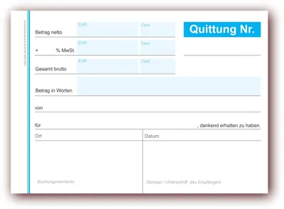 Produktbild von 5 x Formularbuch Quittungsblock DIN A6 Format (105 x 148 mm)  mit 50 Blatt, blau, (5 Stück) Quittungsblöcke