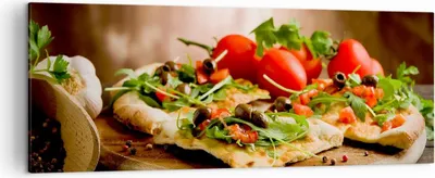 Produktbild von Bild auf Leinwand - Leinwandbild - Pizza Vegetarier Italien Essen - 140x50cm - Wand Bild - Wanddeko - Leinwanddruck - Bilder - Kunstdruck - Wanddekoration - Leinwand bilder - Wandkunst - AB140x50-2540