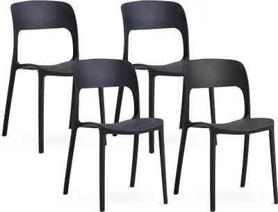 Immagine prodotto di set di 4 sedie impilabili in polipropilene con fibre di vetro per uso esterno e interno, giardino, bar e ristorante - design moderno e robusto - BARBARA - Nero