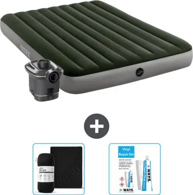 Zdjęcie produktu dla Łóżko powietrzne Intex - 2 osoby - 152 x 203 x 25 cm - Zielony - W zestawie pompka - prześcieradło i zestaw naprawczy
