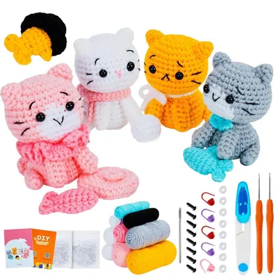 Immagine prodotto di Kit per realizzare all'uncinetto 4 animaletti, completo di accessori e istruzioni video per principianti