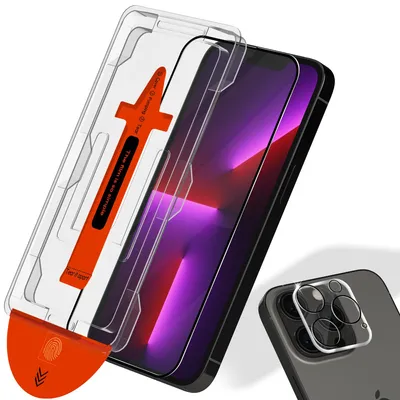 Obrázek produktu pro 1-balení iPhone 13 Pro Ochranné sklo na displej & 1-balení ochrana objektivu - Tvrzené sklo | [Automatická instalace] - Bez bublin
