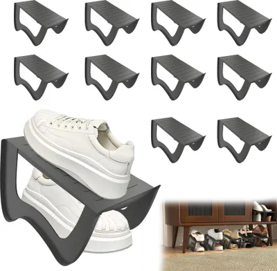 Produktbild von UISEBRT Grau Schuhregal aus PP-Kunststoff, platzsparend, rutschfest, doppelstöckig, für Sneakers, High Heels und Stiefel, 10er Pack, für Eingangsbereich & Kleiderschrank