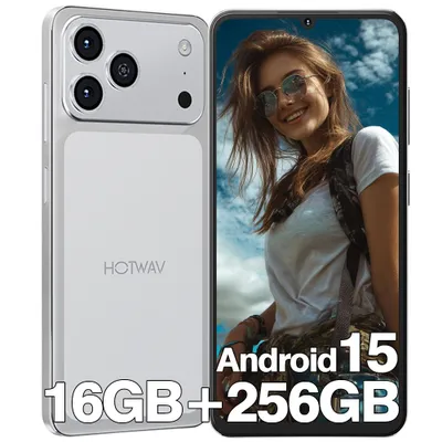 Image de HOTWAV A17 Pro MAX Smartphone 16GB+256GB Android 15 6.75" 5160mAh 4G Dual SIM/WiFi 6/Face ID/GPS - Argent