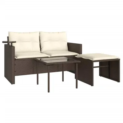 Produktbild von vidaXL 3-tlg. Garten-Sofagarnitur mit Kissen Braun Poly Rattan