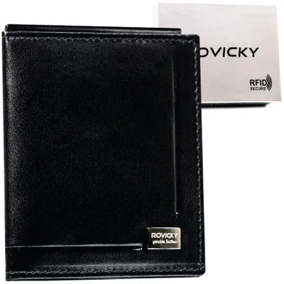 Zdjęcie produktu dla Banknotówka męska ze skóry naturalnej w czarnym kolorze - Rovicky