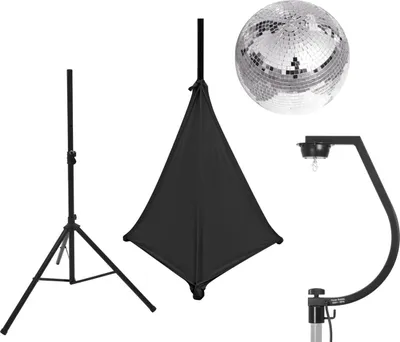 Produktbild von Set Spiegelkugel 30cm mit Stativ und Segel schwarz