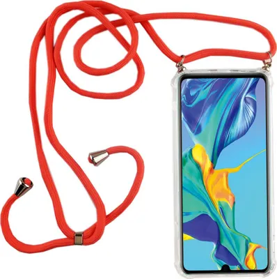 Zdjęcie produktu dla Łańcuszek do telefonu Huawei P30 Pro New Editition - naszyjnik na smartfona z paskiem - sznurek z etui do zawieszenia w kolorze różowym