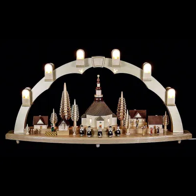 Produktbild von Schwibbogen Seiffener Kirche mit Dorf (80x41cm) von Richard Glässer
