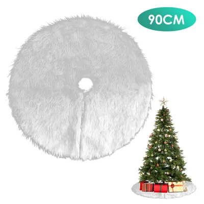 Immagine prodotto di Jiubiaz Albero di Natale Coperta Albero di Natale Bianco Peluche Albero di Natale Gonna Tappeto Rotondo 90cm