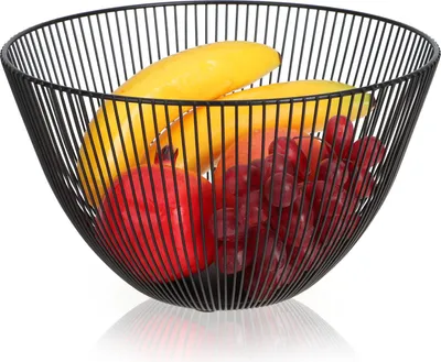 Produktbild von com-four® Schwarzer Obstkorb aus Metall 24,5 cm - Obstschale im Gitterdesign