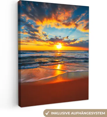 Obrázek produktu pro OneMillionCanvasses® - Obraz na plátně - Moře - Západ slunce - Pláž - Mraky - Oranžová, nástěnný obraz, nástěnné dekorace obrazy obývací pokoj, 90x120cm