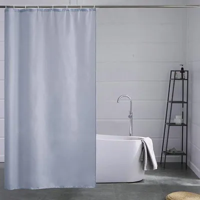 Imagen del producto de Cortina de ducha Ibenzoa® de poliéster, con propiedades antimoderas e hidrófugas, de 120 x 200 cm, color gris-azul, resistente y con 8 anillas metálicas
