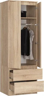 Zdjęcie produktu dla BDW, szafa 2 drzwi 2 szuflady, 180x60x51 cm, dąb Sonoma