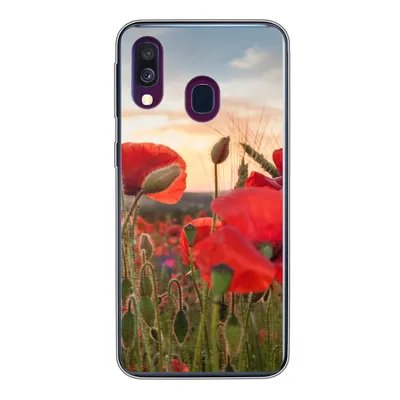 Produktbild von MuchoWow® Handyhülle Schutzhülle Hülle für Samsung Galaxy A40 Sonnenuntergang hinter den schönen Mohnblumen Silikon Softcase Handy Hülle - Handy-Tasche