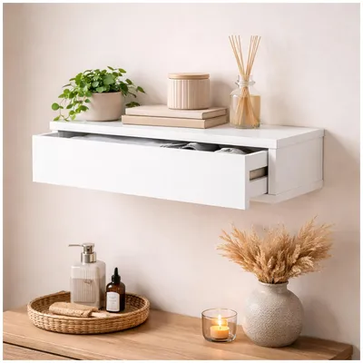 Produktbild von Wandregal mit Schublade 60 cm Weiß