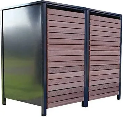 Produktbild von 2 Premium Tailor-Mülltonnenboxen für 120 Liter Tonnen Anthrazit / Front-Edelholz