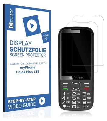 A product shot of screen protectors for a mobile phone, with packaging and the phone itself shown.