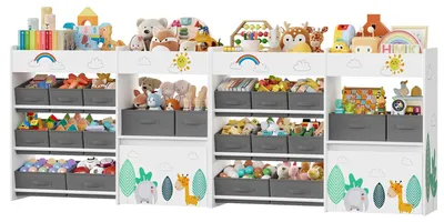 Produktbild von Kinderzimmer Regal - Holz Bücherregal Spielzeugregal - 10 Aufbewahrungsboxen - Freistehend - Für Schlafzimmer und Kindergarten - Weiß
