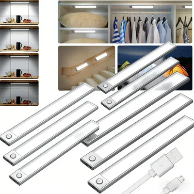 Produktbild von 8 Stück-20cm, LED Unterbauleuchte, Schrankleuchte mit Bewegungssensor, Magnetische Lichtleiste Schranklicht mit USB Ladefunktion, weißes Licht