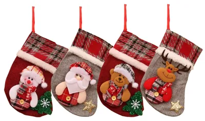 4 Weihnachtsstrümpfe mit 3D-Design, 22 cm, zum Befüllen und Aufhängen