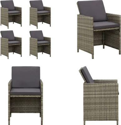 Produktbild von vidaXL Gartenstühle mit Kissen 4 Stk. Poly Rattan Grau - Gartenstuhl - Gartenstühle - Gartensessel - Essstuhl