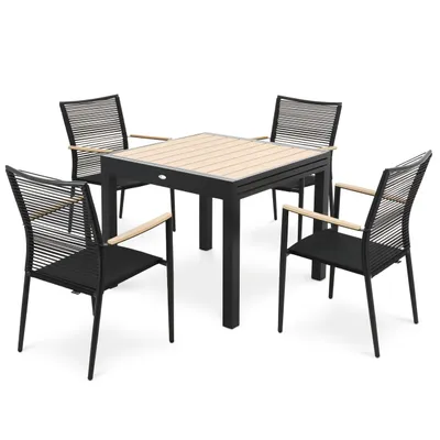 Produktbild von di volio Gartenmöbel PAVIA, ausziehbarer Gartentisch mit 4 Stühlen - Set, Essgruppe für 4 Personen, langlebig & wetterfest, aus hochwertigen Materialien