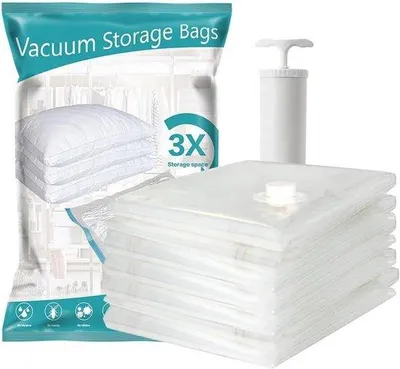 Productafbeelding van Set met vacuümzakken voor kleding met handpomp - 5 stuks