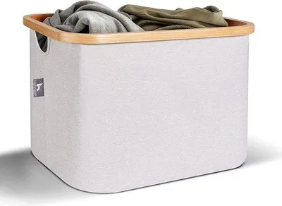 Image de HENNEZ Panier de rangement "Adrian", 40 litres - pliable - cadre en bambou solide