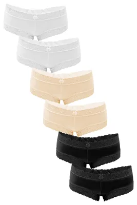 Produktbild von Fabio Farini - 6 Stück Damen Unterwäsche - Frauen Unterhosen Panty Slip mit floraler Spitze und Schleifchen